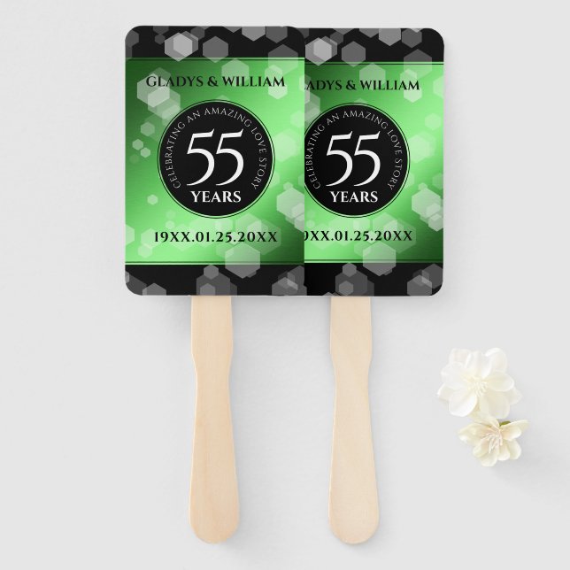 Elegant 55th Emerald Wedding Anniversary Hand Fan (Front and Back)