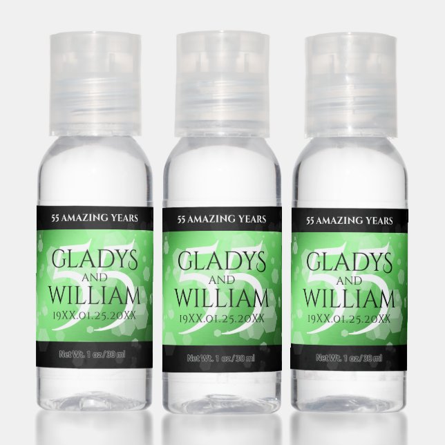 Elegant 55th Emerald Wedding Anniversary Hand Sanitizer (Set)