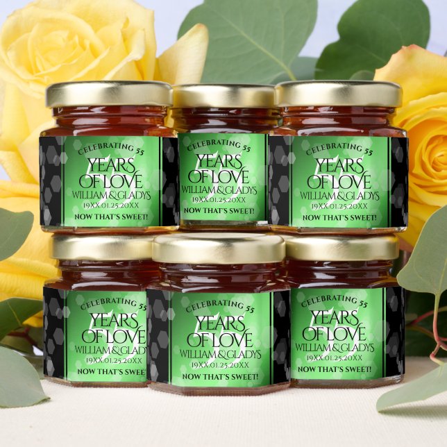 Elegant 55th Emerald Wedding Anniversary Honey Jar Favors (Insitu)