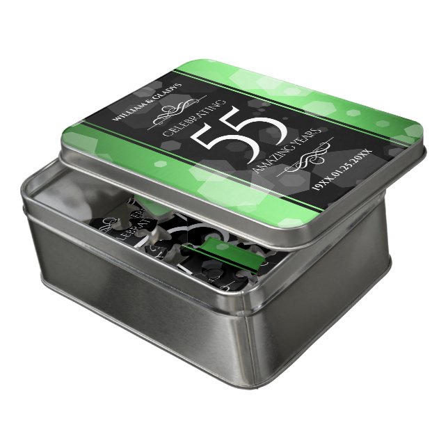 Elegant 55th Emerald Wedding Anniversary Jigsaw Puzzle (Lid Open)
