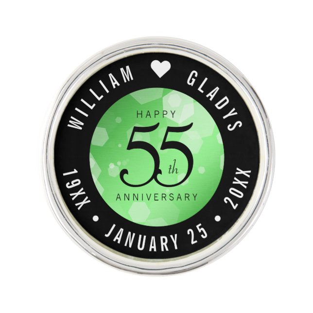 Elegant 55th Emerald Wedding Anniversary Lapel Pin (Front)