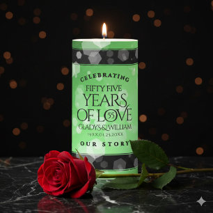 Elegant 55th Emerald Wedding Anniversary Pillar Candle