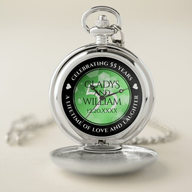 Elegant 55th Emerald Wedding Anniversary Pocket Watch (Inside)