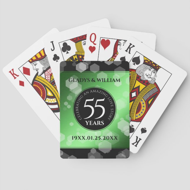 Elegant 55th Emerald Wedding Anniversary Poker Cards (Back)