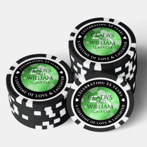 Elegant 55th Emerald Wedding Anniversary Poker Chips