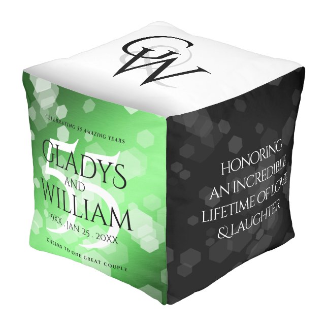 Elegant 55th Emerald Wedding Anniversary Pouf (Angled Front)