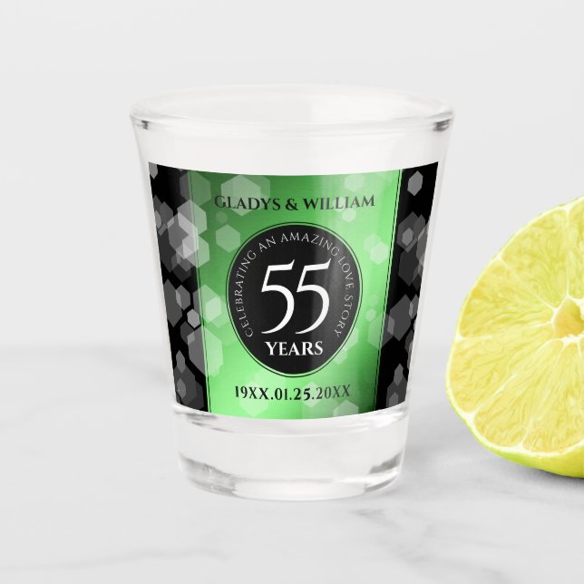Elegant 55th Emerald Wedding Anniversary Shot Glass (Front)