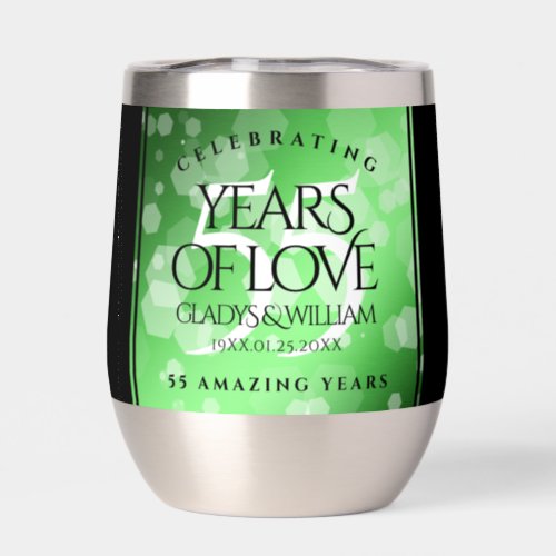 Elegant 55th Emerald Wedding Anniversary Thermal Wine Tumbler