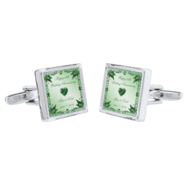Elegant 55th Wedding Anniversary Cufflinks (Angled)