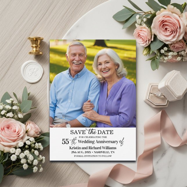 Elegant 55th Wedding Anniversary Photo Save The Date (Creator Uploaded)