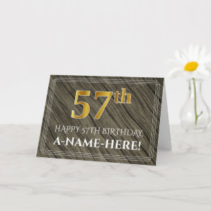 Elegant 57th Birthday: Faux Wood, Faux Gold Look Card