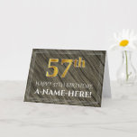 [ Thumbnail: Elegant 57th Birthday: Faux Wood, Faux Gold Look Card ]