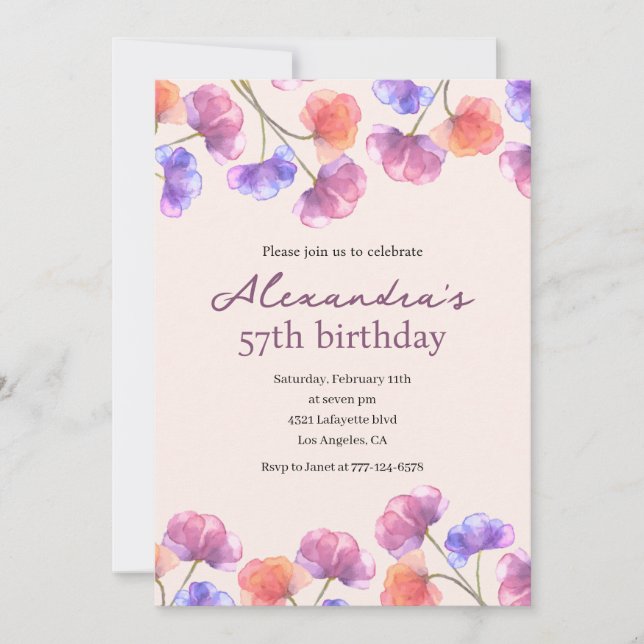 Elegant 57th birthday invitations Boho Floral Chic (Front)