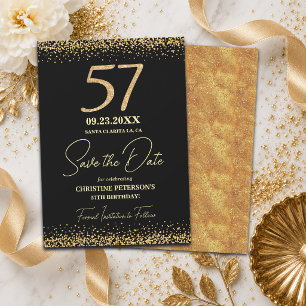 Elegant 57th Black Gold Glitter Birthday Save The Date
