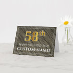 [ Thumbnail: Elegant 58th Birthday: Faux Wood, Faux Gold Look Card ]