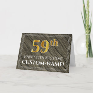 Elegant 59th Birthday: Faux Wood, Faux Gold Look Card