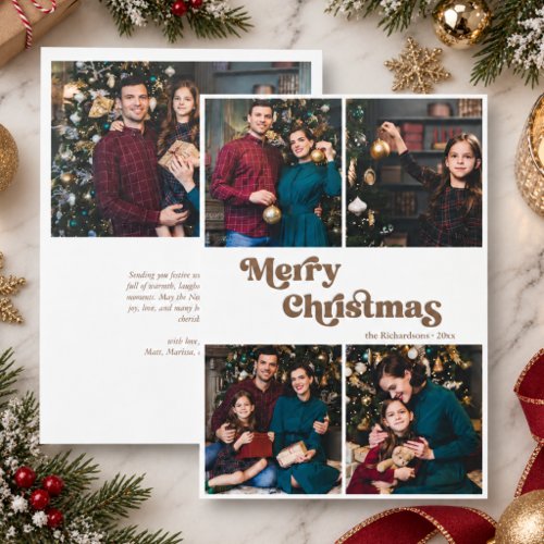 Elegant 5 Photo Christmas Letterpress Photo Cards