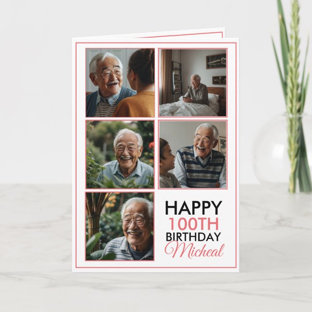 Elegant 5 Photo Collage 100th Birthday Card (Front)