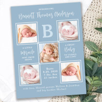 Elegant 5 Photo Collage Newborn Baby Boy Birth Announcement Postcard