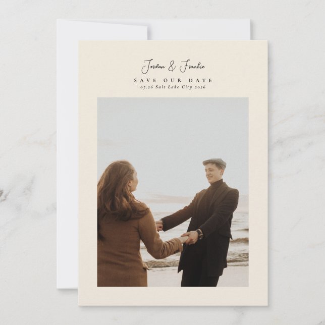 Elegant 5 photo collage script calligraphy wedding save the date (Front)