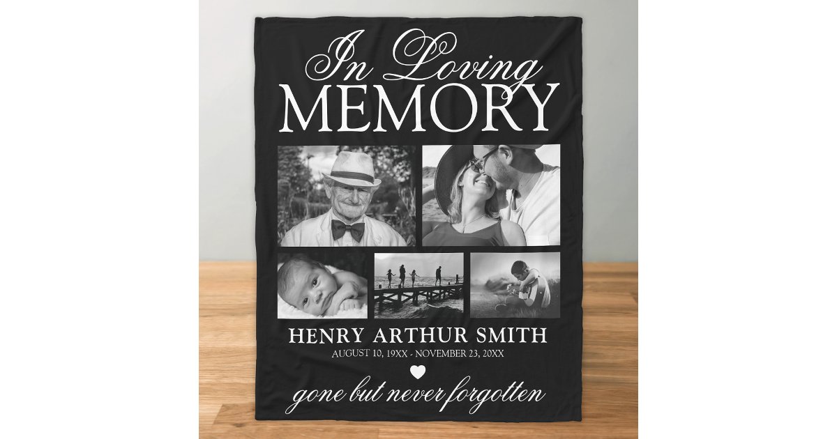 Elegant 5 Photo In Loving Memory Fleece Blanket | Zazzle