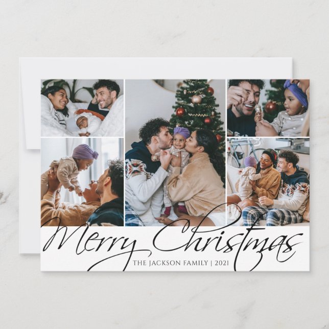 Elegant 5 Photo Merry Christmas Photo Card (Front)