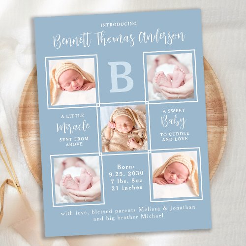 Elegant 5 Photo New Baby Boy Birth Announcement Postcard