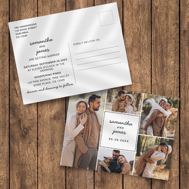 Elegant 5-Photo Wedding Invitation Postcard (Creator Uploaded)