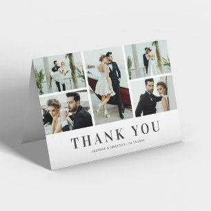 Elegant 5 Photo Wedding Letterpress Thank You Card