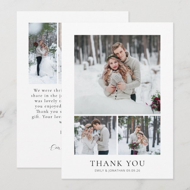 Elegant 5 Photos Collage Wedding Thank you Card (Front/Back)