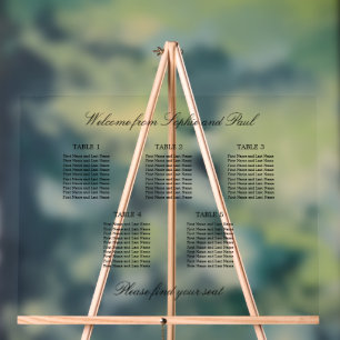 Elegant 5 Table Seating Chart Acrylic Sign