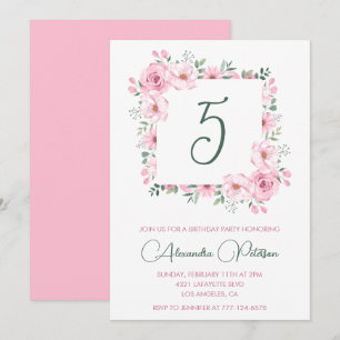 Elegant 5th birthday invitations Floral  Pink