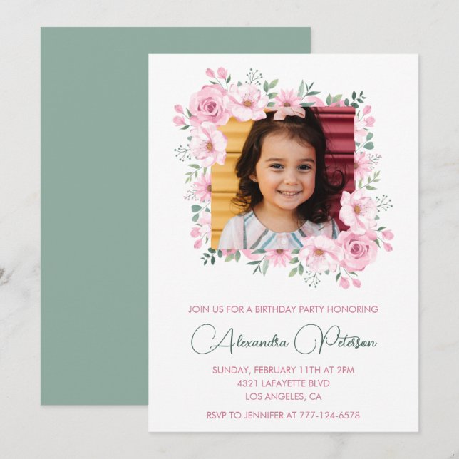 Elegant 5th birthday invitations Photo Boho (Front/Back)