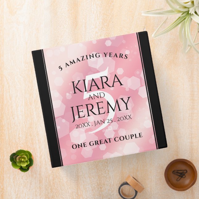 Elegant 5th Rose Quartz Wedding Anniversary 3 Ring Binder (In Situ)