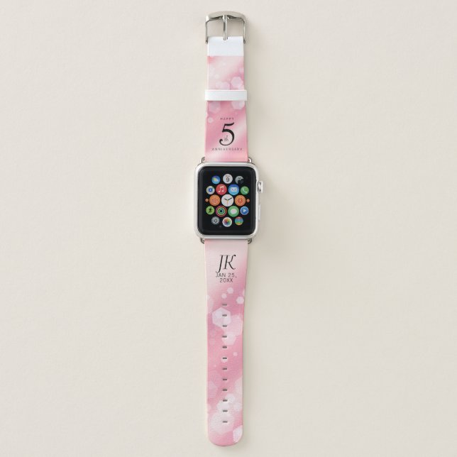 Elegant 5th Rose Quartz Wedding Anniversary Apple Watch Band (Front)