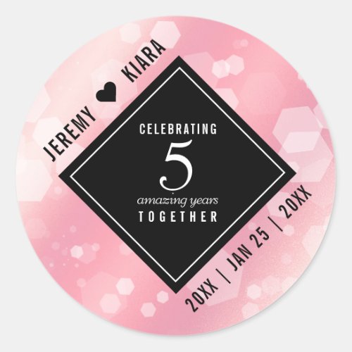 Elegant 5th Rose Quartz Wedding Anniversary Classic Round Sticker