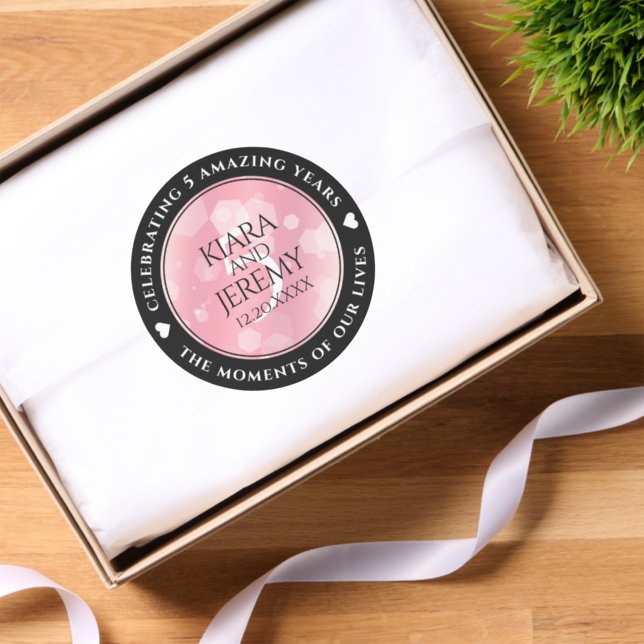 Elegant 5th Rose Quartz Wedding Anniversary Classic Round Sticker (Tissue Paper)