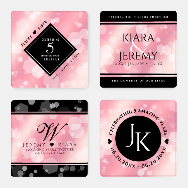 Elegant 5th Rose Quartz Wedding Anniversary Coaster Set (Set)