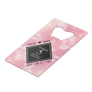 Elegant 5th Rose Quartz Wedding Anniversary Credit Card Bottle Opener