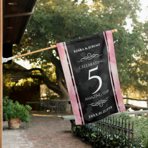 Elegant 5th Rose Quartz Wedding Anniversary House Flag