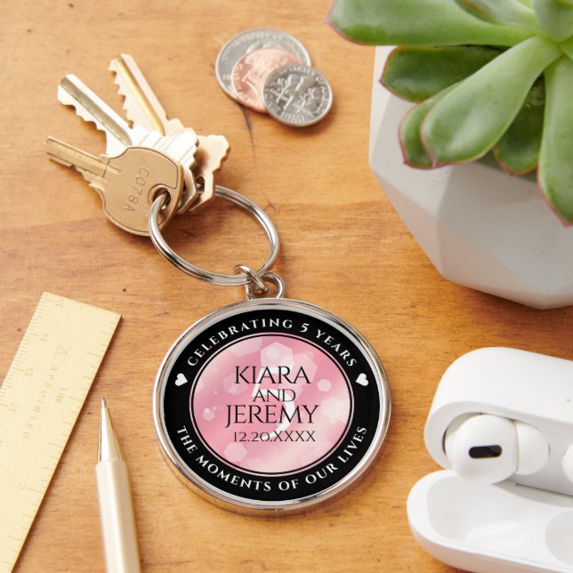 Elegant 5th Rose Quartz Wedding Anniversary Keychain (Desk)