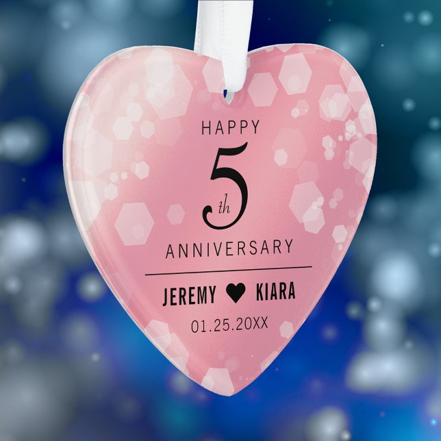 Elegant 5th Rose Quartz Wedding Anniversary Ornament (Elegant 5th Rose Quartz Wedding Anniversary Acrylic Ornament Cover Photo.)