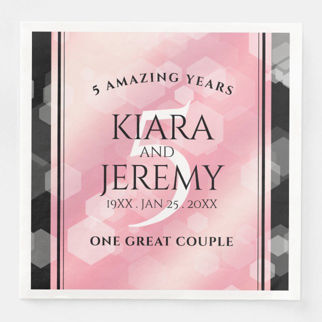Elegant 5th Rose Quartz Wedding Anniversary Paper Dinner Napkins (Front)