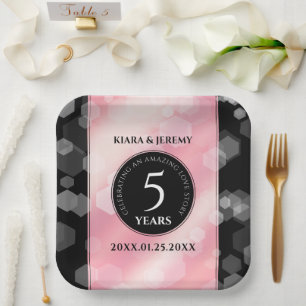 Elegant 5th Rose Quartz Wedding Anniversary Paper Plates