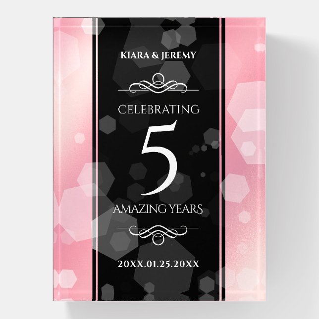 Elegant 5th Rose Quartz Wedding Anniversary Paperweight (Vertical)
