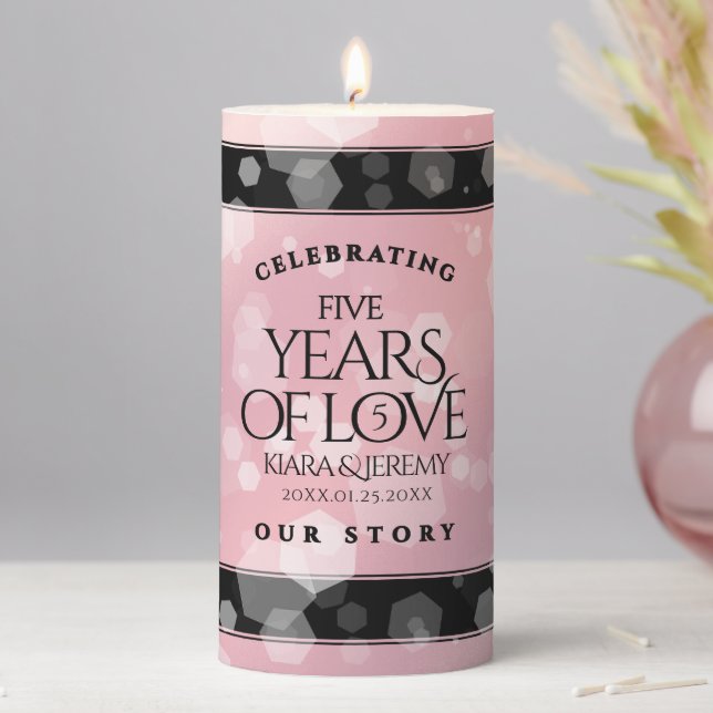 Elegant 5th Rose Quartz Wedding Anniversary Pillar Candle (In Situ)