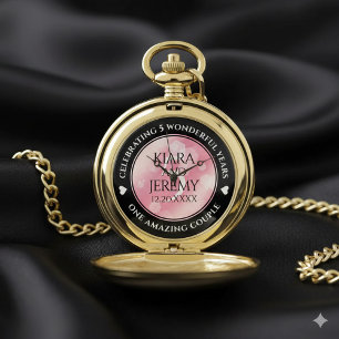 Elegant 5th Rose Quartz Wedding Anniversary Pocket Watch