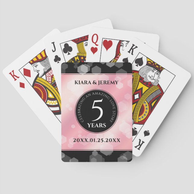 Elegant 5th Rose Quartz Wedding Anniversary Poker Cards (Back)
