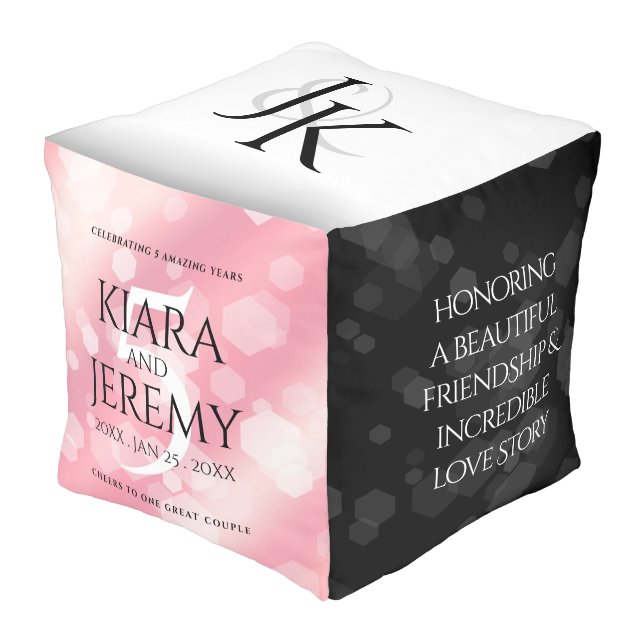 Elegant 5th Rose Quartz Wedding Anniversary Pouf (Angled Front)