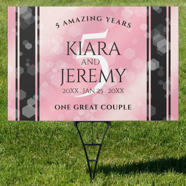 Elegant 5th Rose Quartz Wedding Anniversary Sign (Insitu)